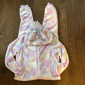 Peace Love & Dreams Womens Tie Dye‎ Unicorn Hooded Onesie Pajama Purple Sz Large